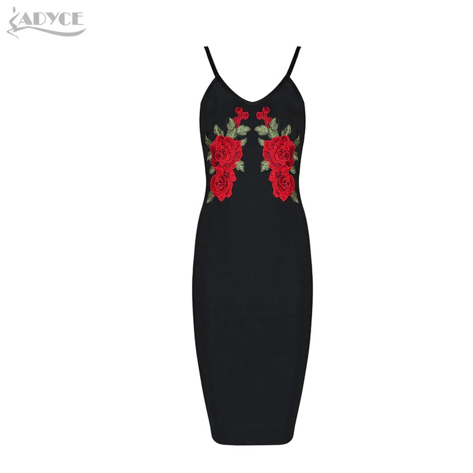 Spring Embroidery Floral Spaghetti Strap Knee Length Dress