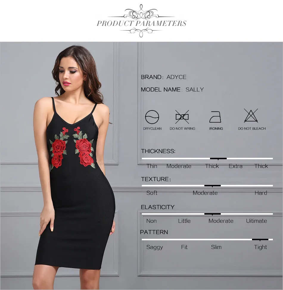 Spring Embroidery Floral Spaghetti Strap Knee Length Dress