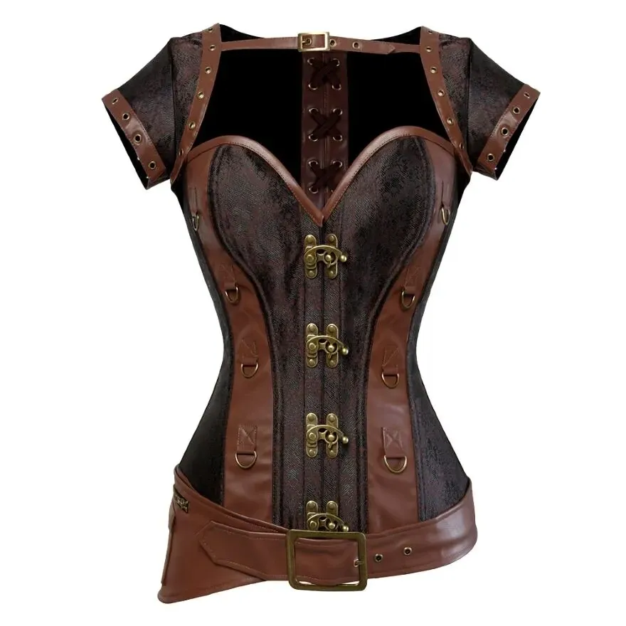 Steampunk Gothic Faux Leather Overbust Corset