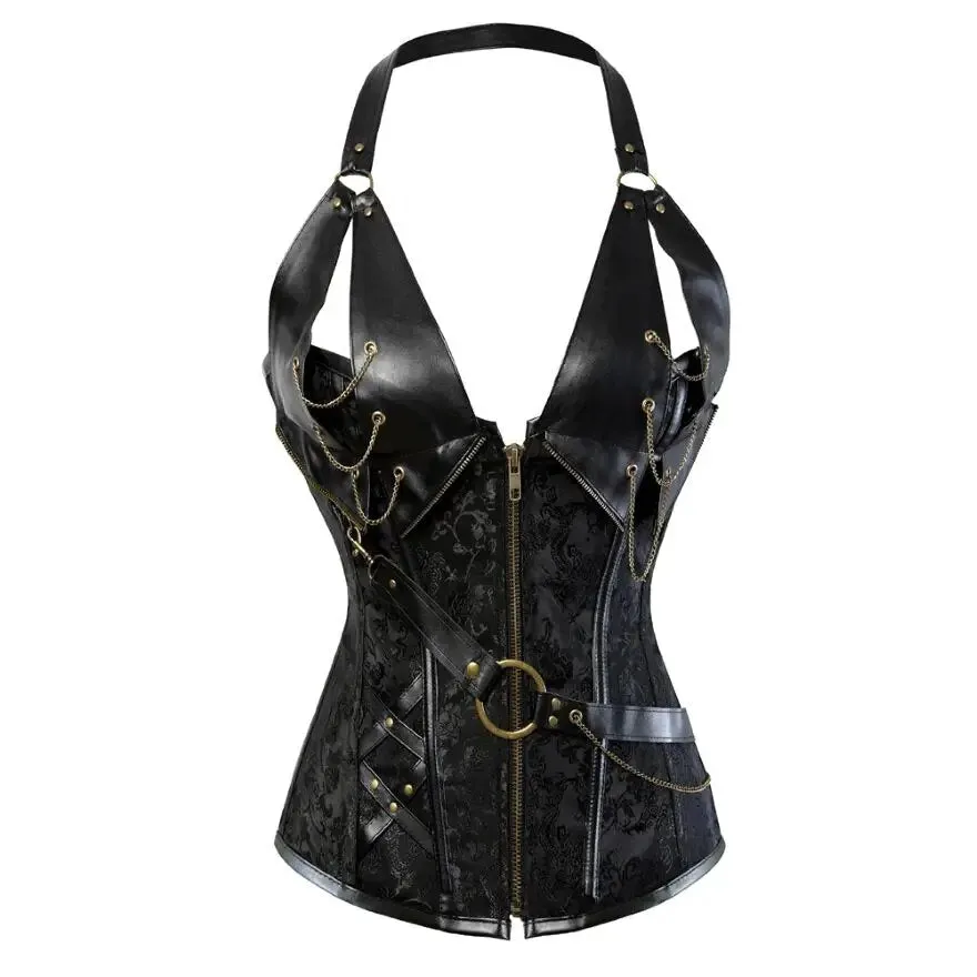 Steampunk Gothic Faux Leather Overbust Corset