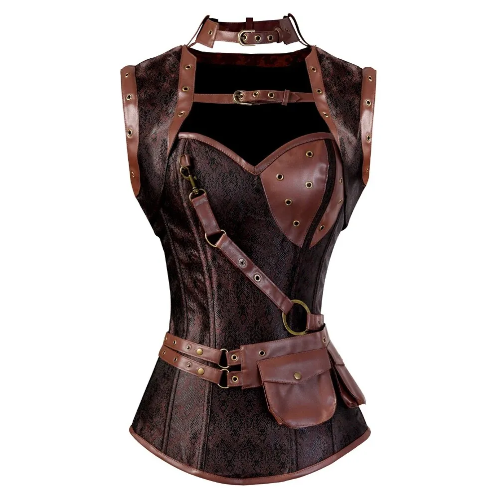 Steampunk Gothic Faux Leather Overbust Corset