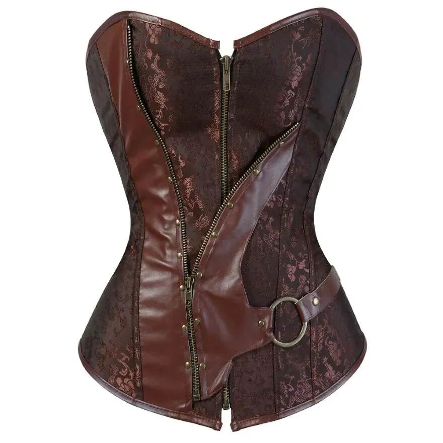 Steampunk Gothic Faux Leather Overbust Corset