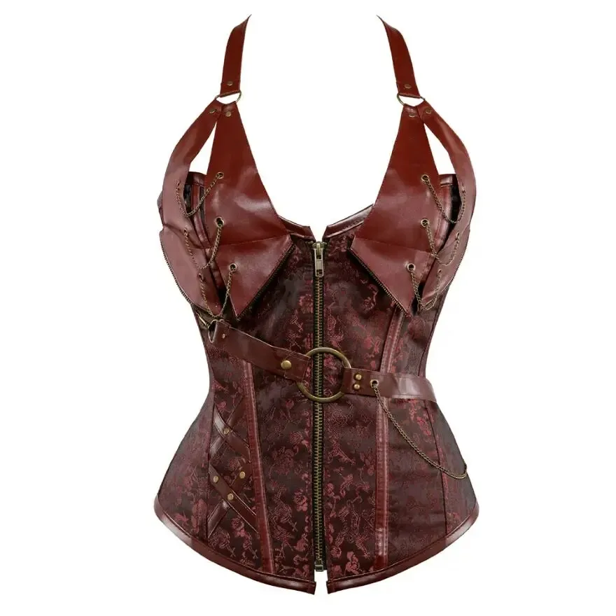 Steampunk Gothic Faux Leather Overbust Corset