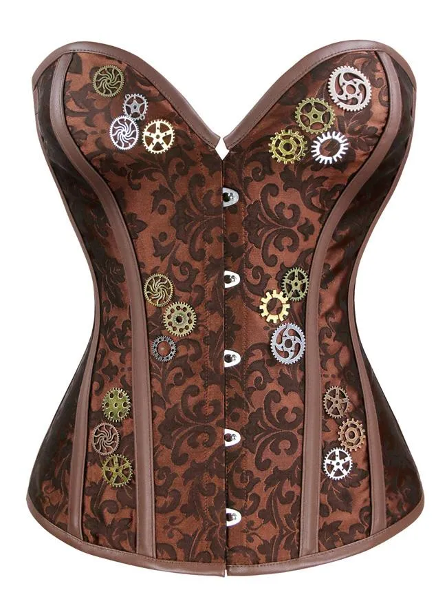 Steampunk Strapless Steel Boned Bodyshaper Overbust Corset with Gears