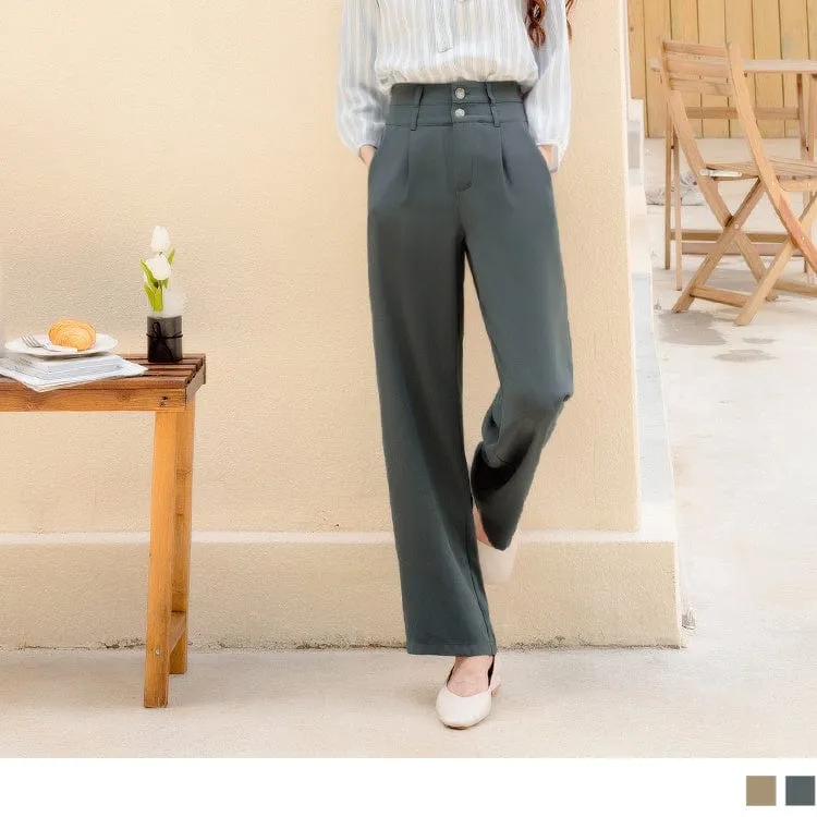 STRAIGHT WIDE LEG PLEAT LONG PANTS