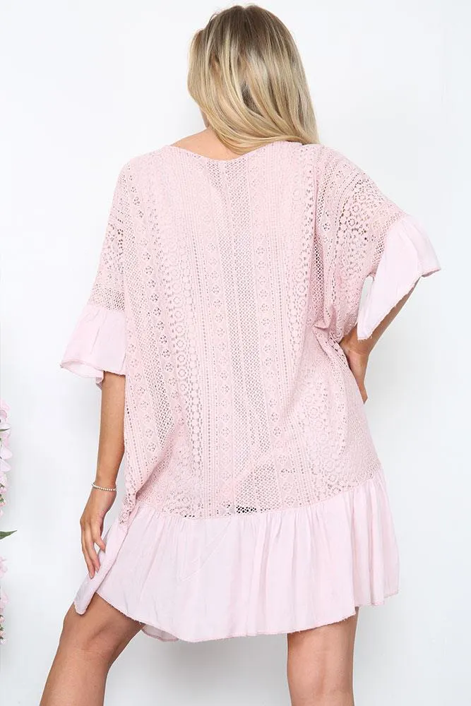 Stripe Lace Peplum Panel Tunic