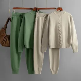 Twist Knitted Trousers Sweater Casual Suit