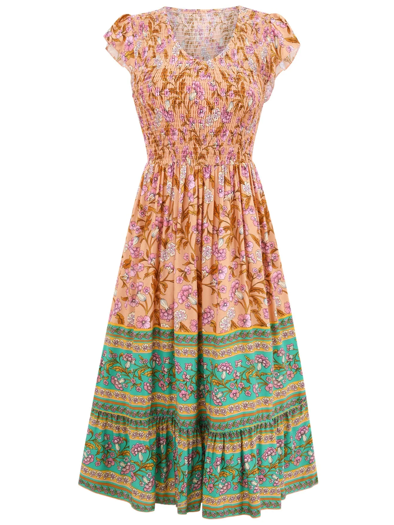 V-neck Bohemian Style Maxi Dress