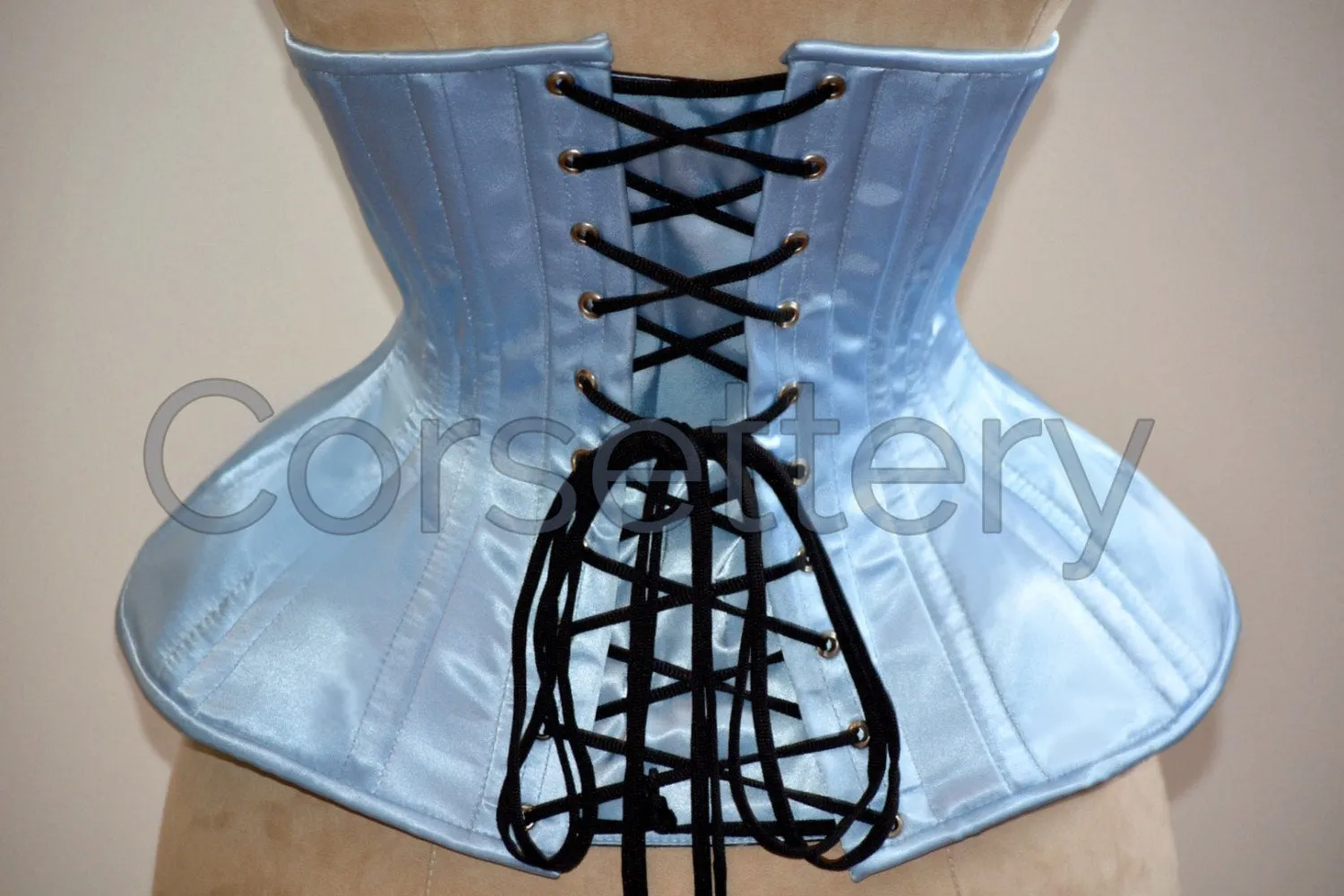 Very wide hips double row steel boned underbust corset from satin. Real waist training corset for tight lacing. Gothic, steampunk corset