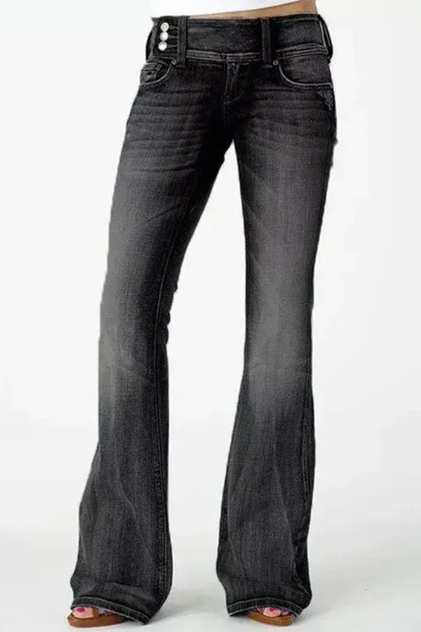 Vintage Side Button Pocket Mid-rise Flared Jeans