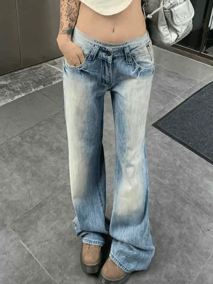 Washed Distressed Low Waist Boyfriend Jeans