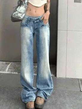 Washed Distressed Low Waist Boyfriend Jeans