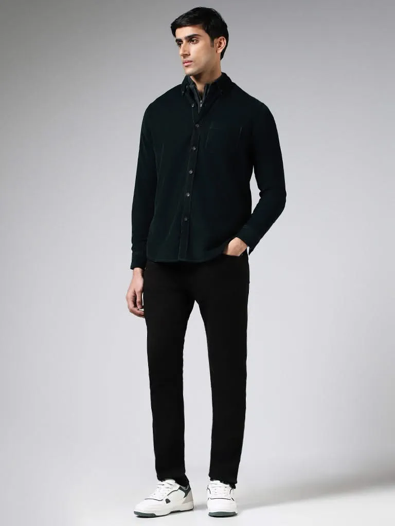 WES Casuals Emerald Green Slim-Fit Corduroy Shirt