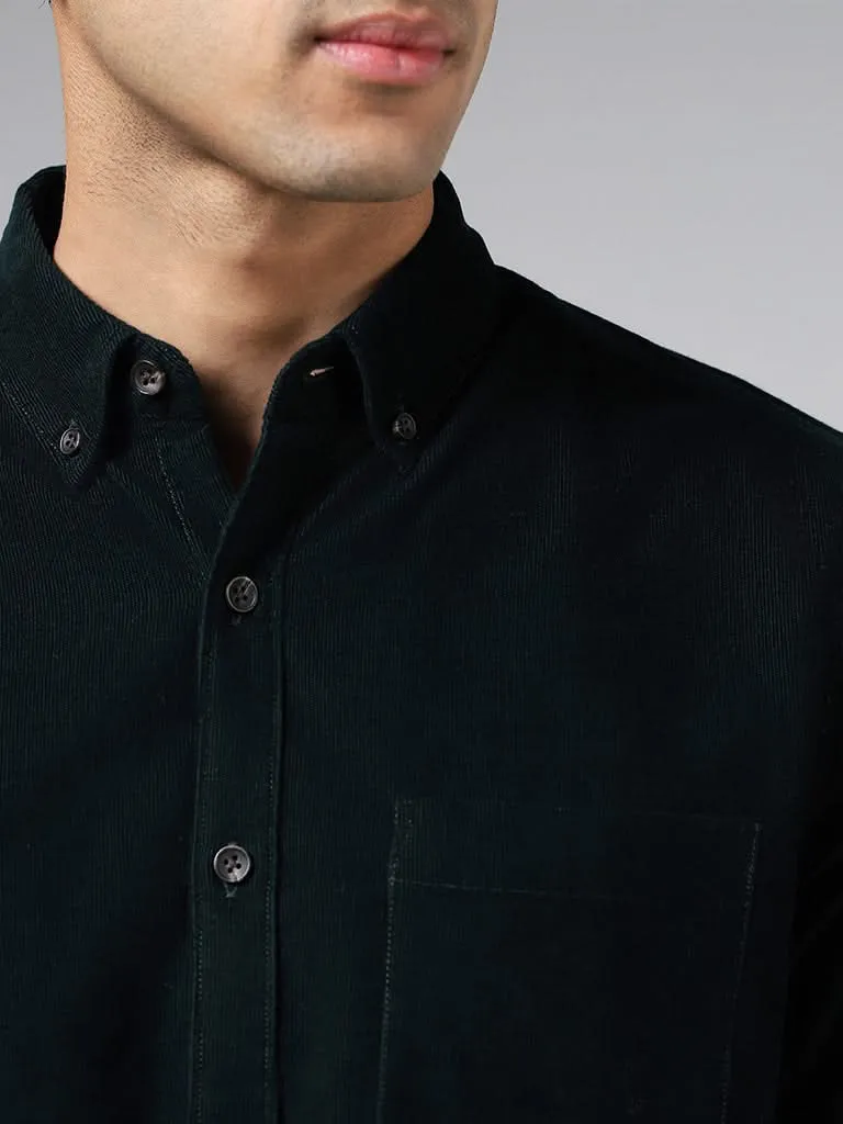 WES Casuals Emerald Green Slim-Fit Corduroy Shirt