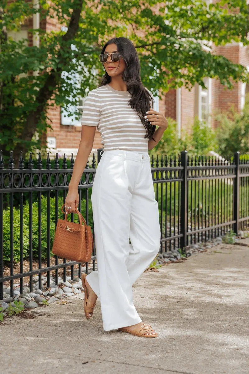 White Mid Rise Pleated Wide Leg Pants - FINAL SALE