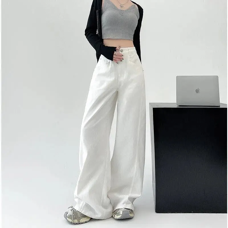 White Retro High-Waist Wide-Leg Jeans