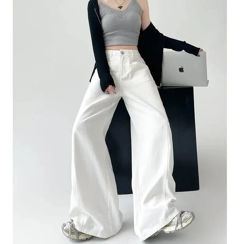 White Retro High-Waist Wide-Leg Jeans