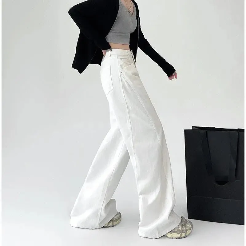 White Retro High-Waist Wide-Leg Jeans