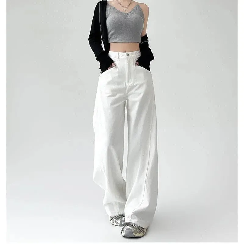 White Retro High-Waist Wide-Leg Jeans