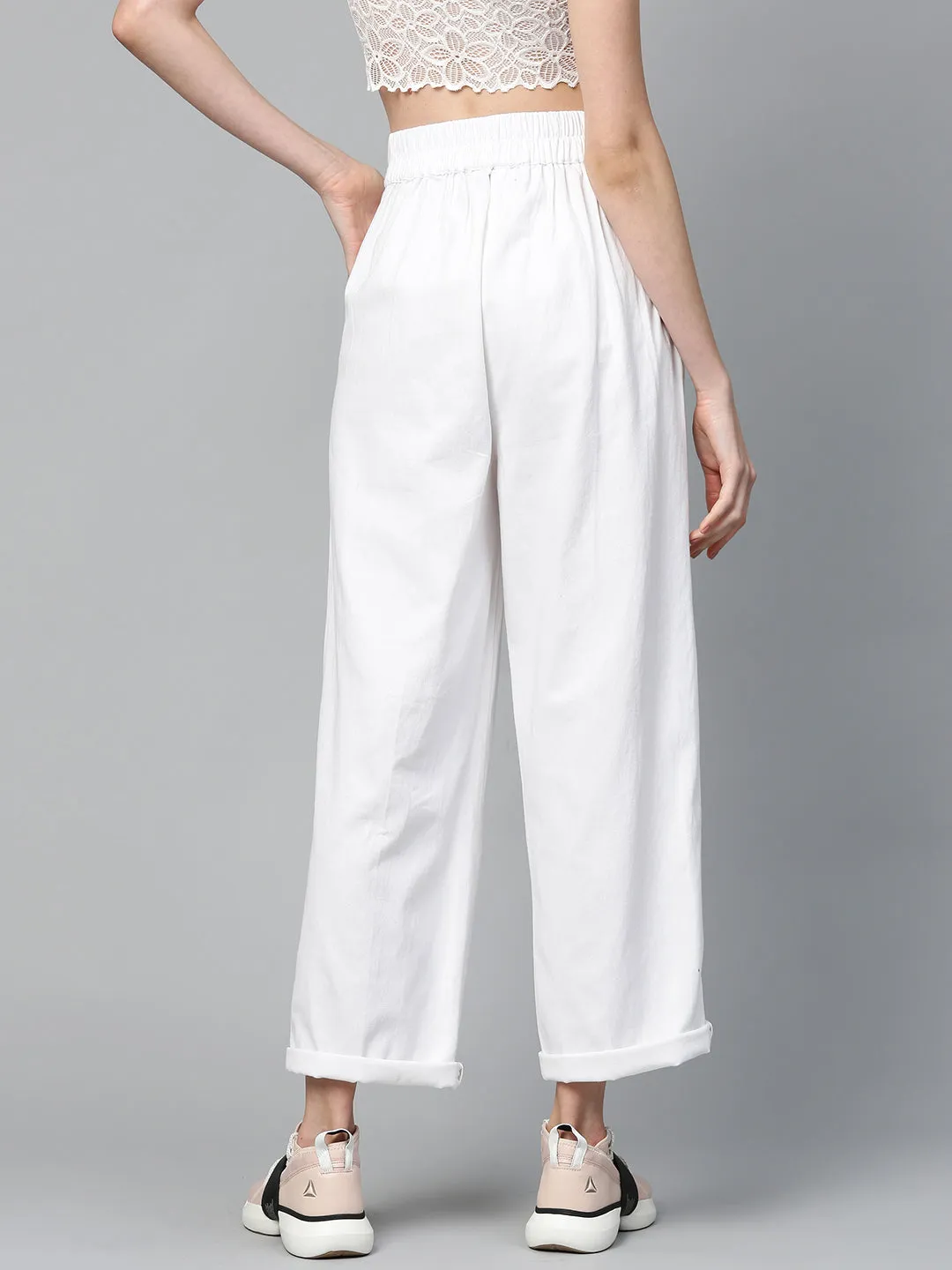 White Twill Wide Leg Pants