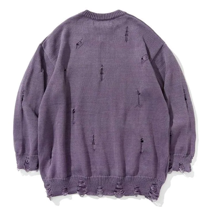 WLS Letter Full Printed Ripped Retro Sweater