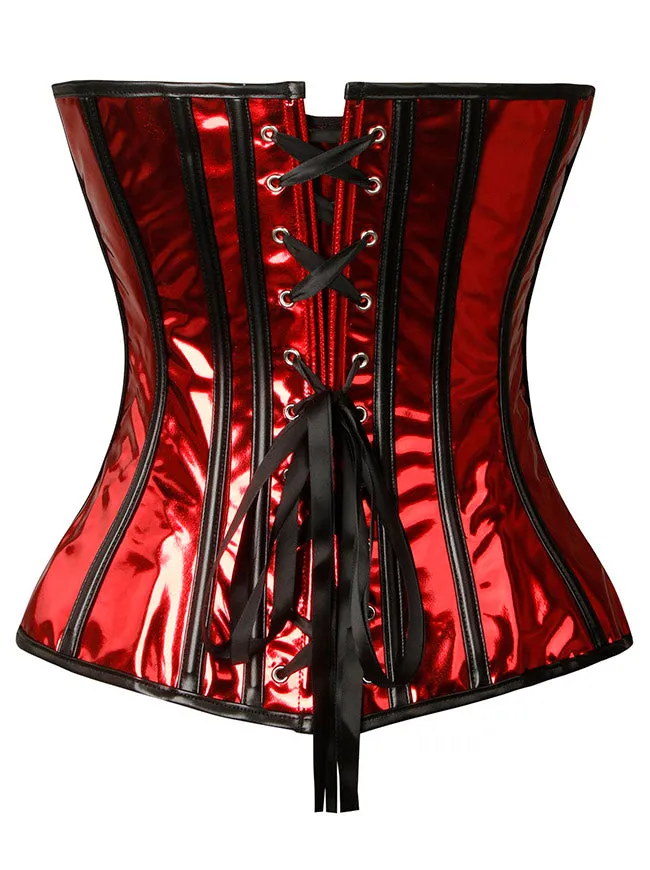 Women Gothic Punk PU Leather Metallic Ruffle Strappy Overbust Strapless Corset