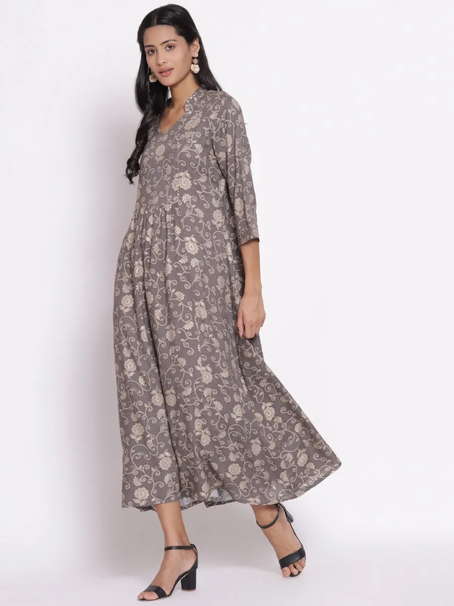 Women Grey Floral Printed Dress