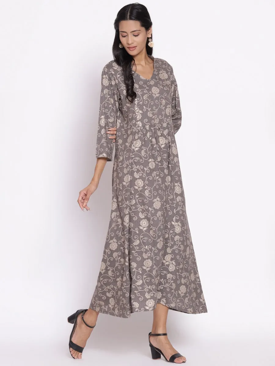 Women Grey Floral Printed Dress