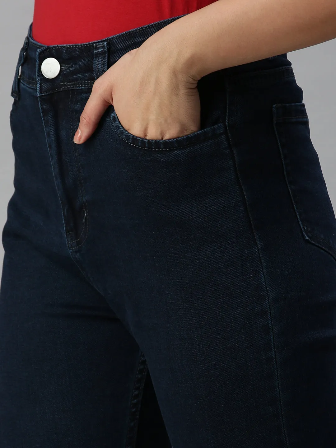 Women Solid Blue Boyfriend Fit Jeans