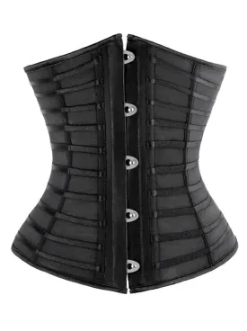 Women's Mesh Striped Transparent Boned Underbust Black Corset Bustier