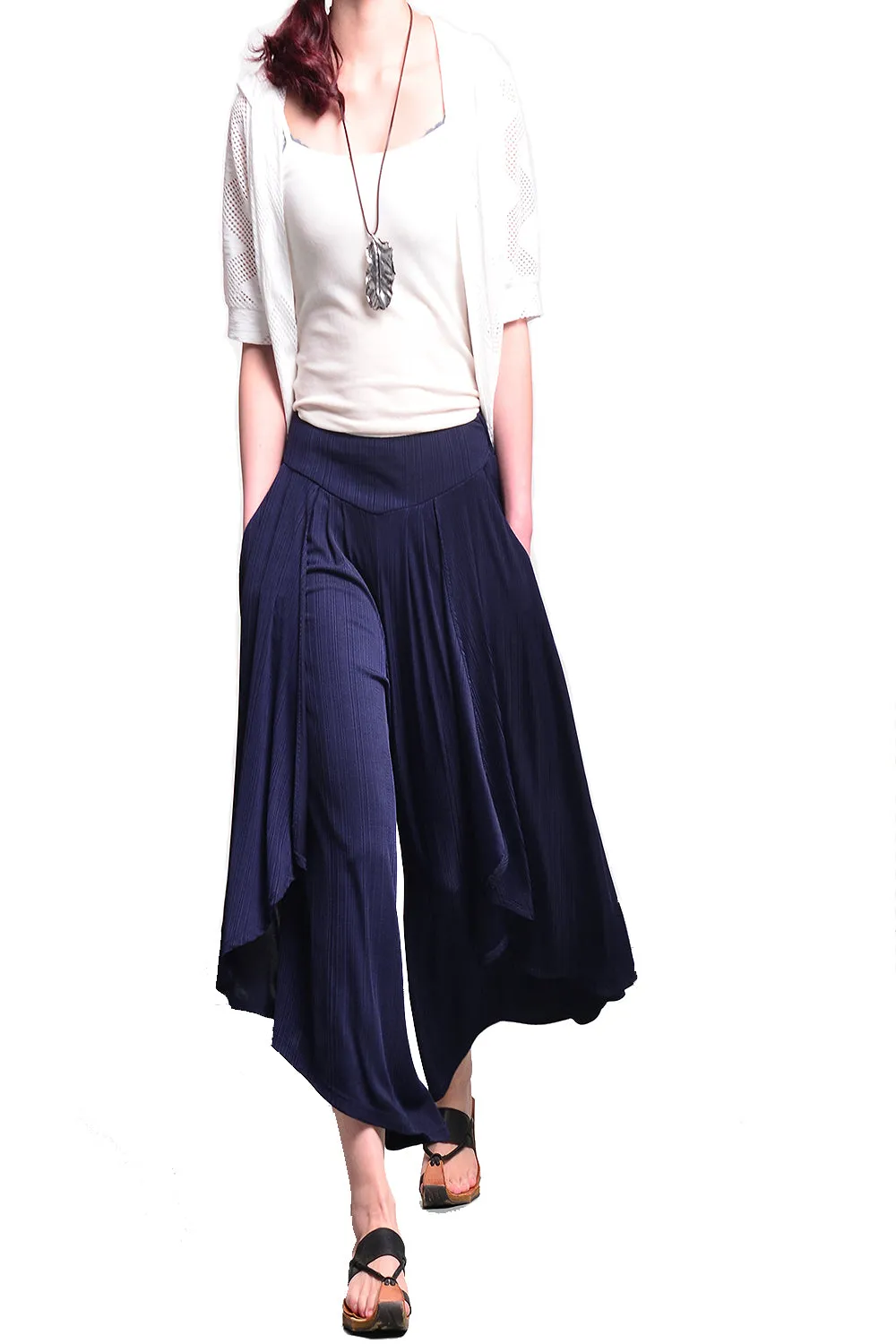 Women's pleated skirt pants/yoga skirt pants/oversized pants/elastic waist pants/asymmetrical trousers (K1661)