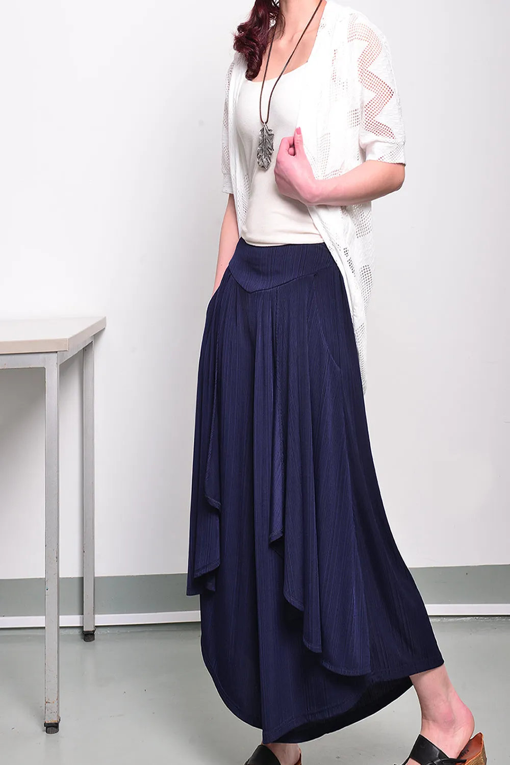 Women's pleated skirt pants/yoga skirt pants/oversized pants/elastic waist pants/asymmetrical trousers (K1661)