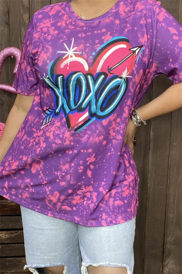 XCH14471 XOXO,purple tie dye women short sleeve tops