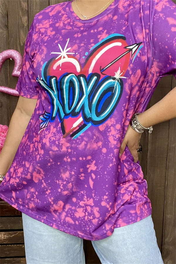 XCH14471 XOXO,purple tie dye women short sleeve tops