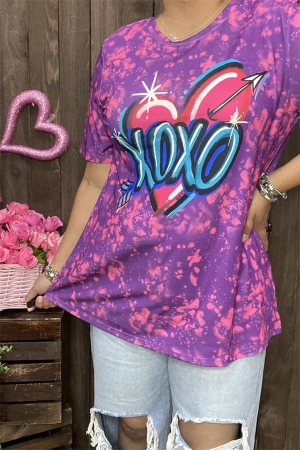 XCH14471 XOXO,purple tie dye women short sleeve tops