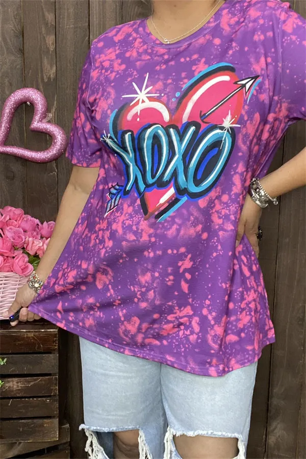 XCH14471 XOXO,purple tie dye women short sleeve tops